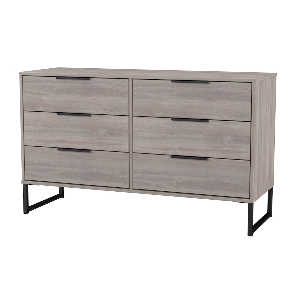 image 1 of Beijing 6 Drawer Wide Chest of Drawers in Grey Oak (Ready Assembled) | Grey | Grey Oak