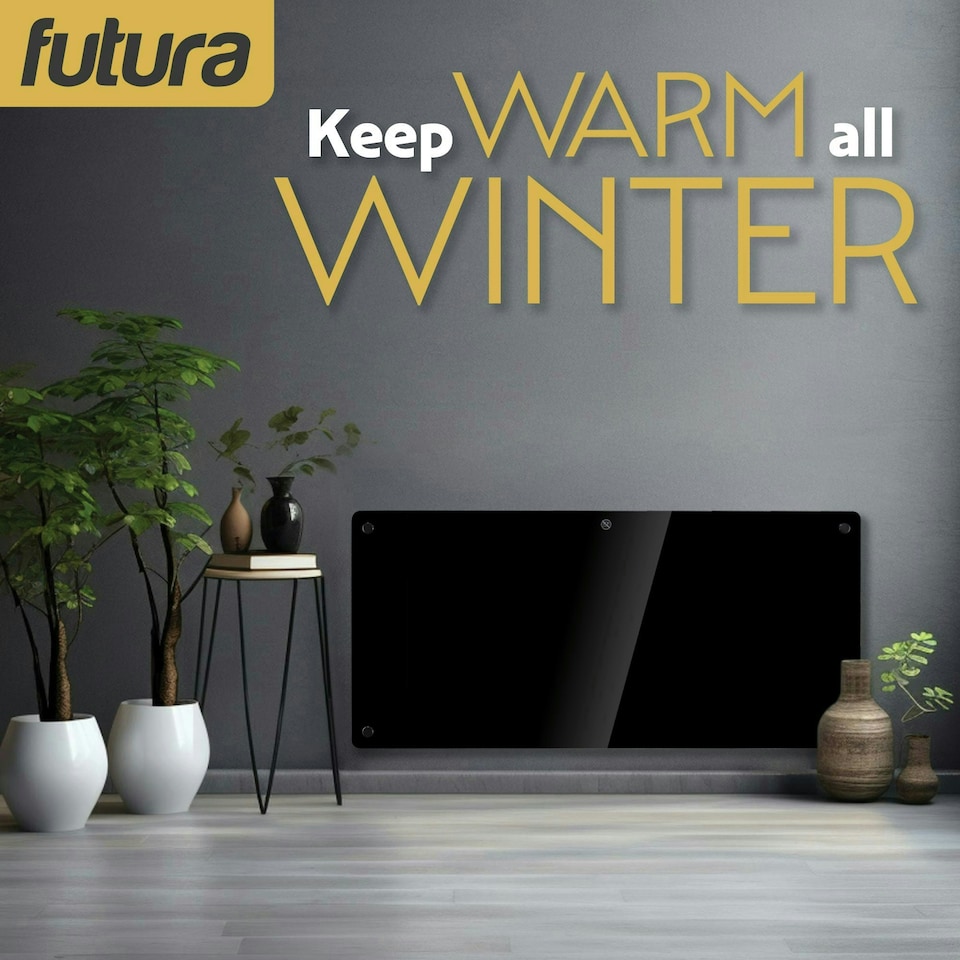image 1 of Futura 2000W Smart Wifi Heater Electric Panel Wall Mounted Black Glass Radiator