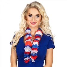 Red, White & Blue Fabric Flower Hawaiian Lei
