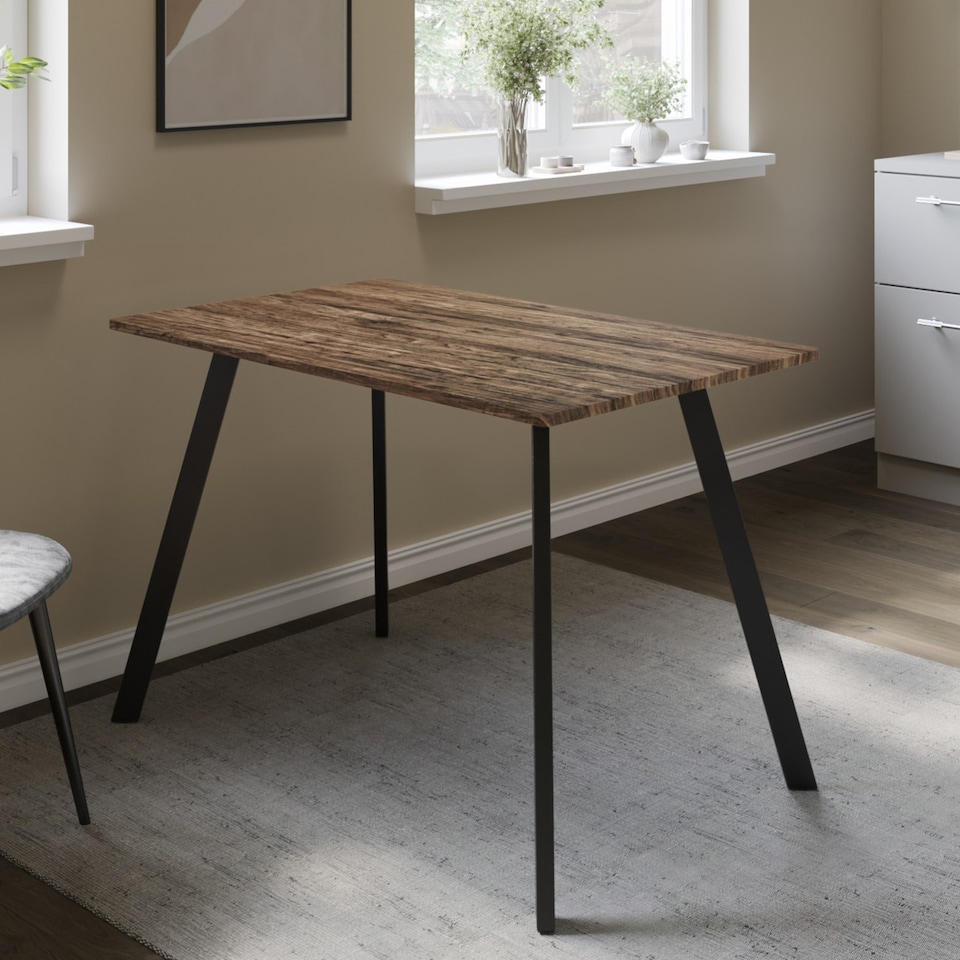 image 1 of 110cm Rectangular Dining Table with Metal Legs | Brown | Rustic Oak | 1