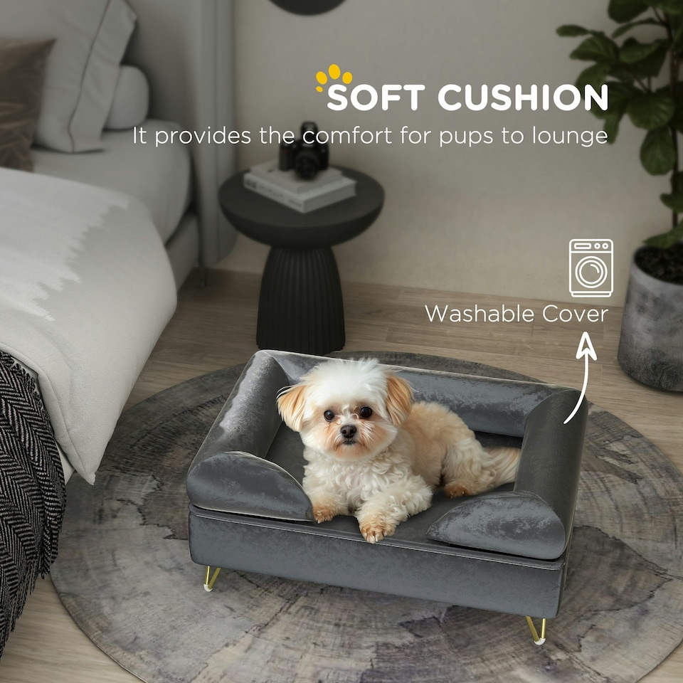 image 1 of PawHut Dog Sofa Pet Couch w/ Removable Backrest Cushion Washable Cover - Grey