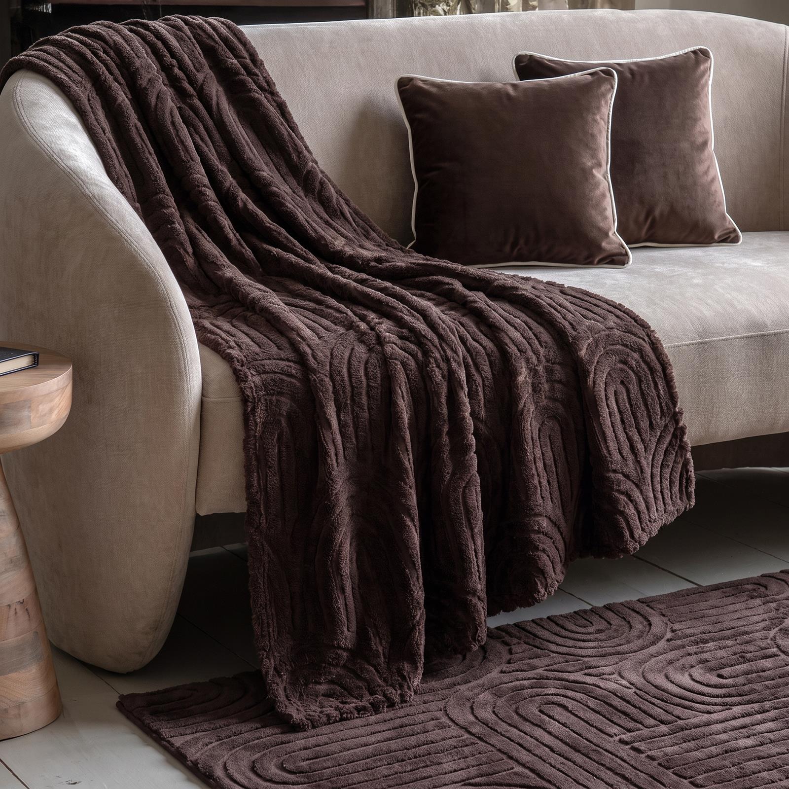OHS Tufted Arches Throw Teddy Fleece Blanket Winter Soft Warm Bedspread in Brown | Size: 180 cm x 200 cm