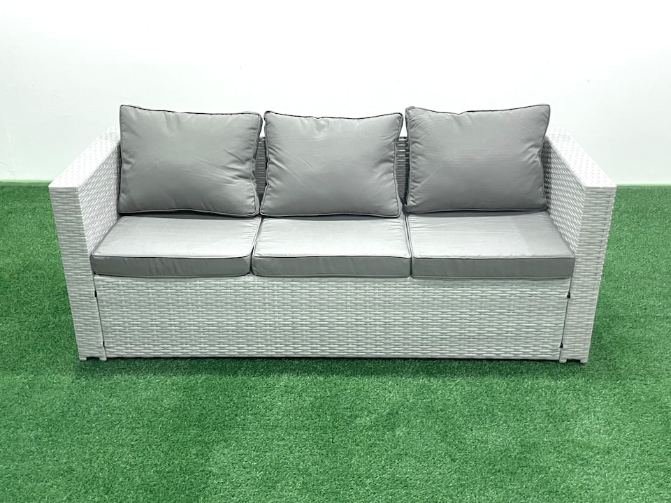 image 1 of Fimous Rattan Garden Outdoor Furniture Set 10 Seater Garden Sofa Rectangulr Dining Table Set with Big Footstool Light Grey Mixed