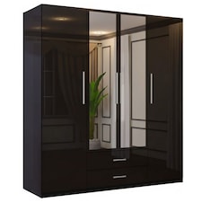 Sliding Wardrobes 4U High Gloss Wardrobe Range with Mirror and Silver Handles - 2 3 or 4 Door Sizes White Black or Grey Finish | Black | Black 160cm