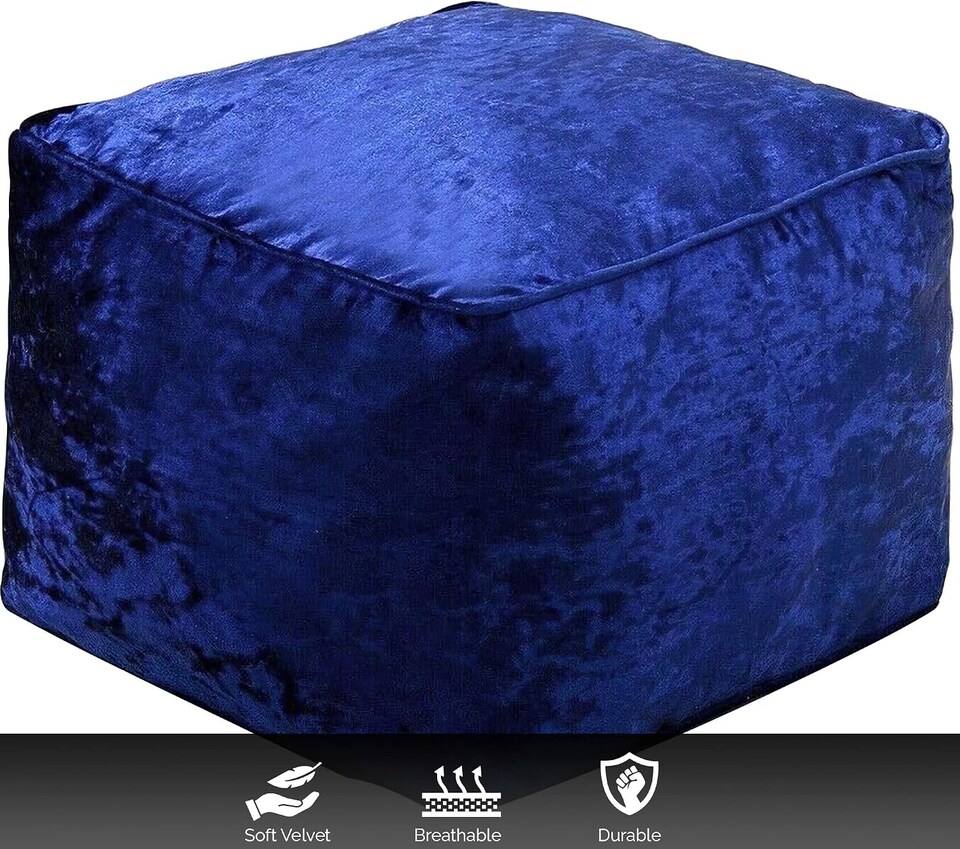 image 1 of Blue Crushed Velvet Bean Bag Pouffe Foot Rest