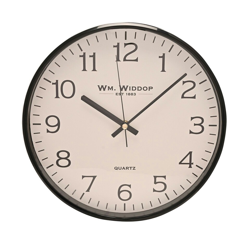image 1 of Wm Widdop Slim Line Black Cased Wall Clock 30cm Black
