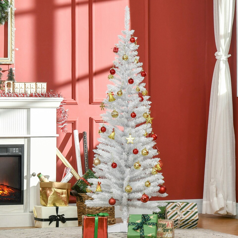 image 1 of HOMCOM 5FT Pencil Artificial Christmas Tree with Solid Stand Tips White