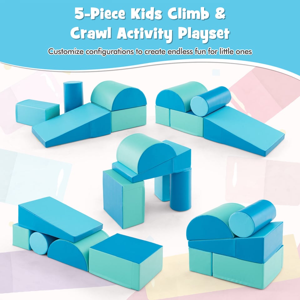 image 1 of COSTWAY 5 Pieces Kids Climb Crawl Foam Play Set Colorful Educational Software-Navy