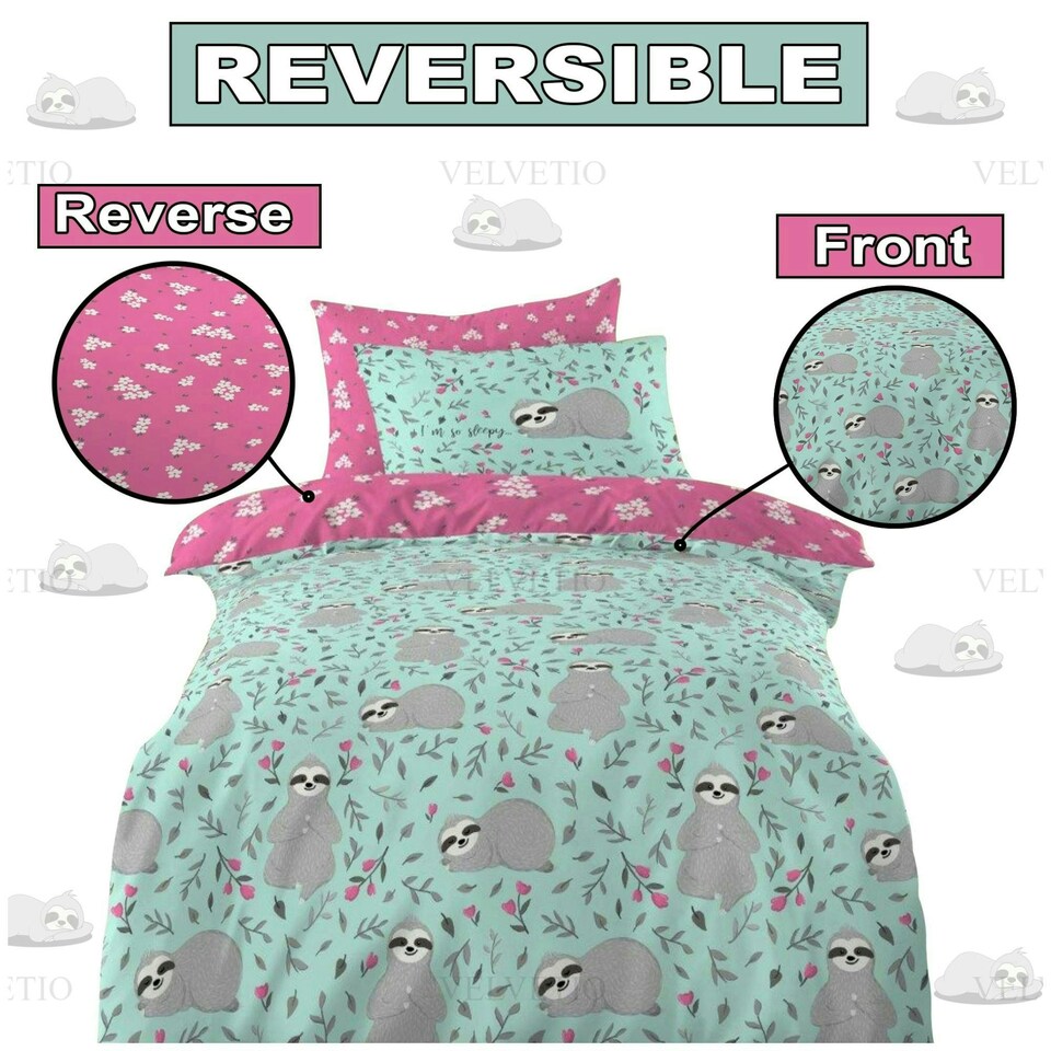 image 1 of VELVETIO Kids Sleepy Sloth Duvet Cover Set Soft Polycotton Beddings Multi | Single
