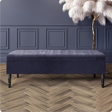 137cm Safar Plain Ottoman Storage Bench -Naples Shoes Bench with Black Turned Wooden Legs - Charcoal Upholstery Footstool Storage