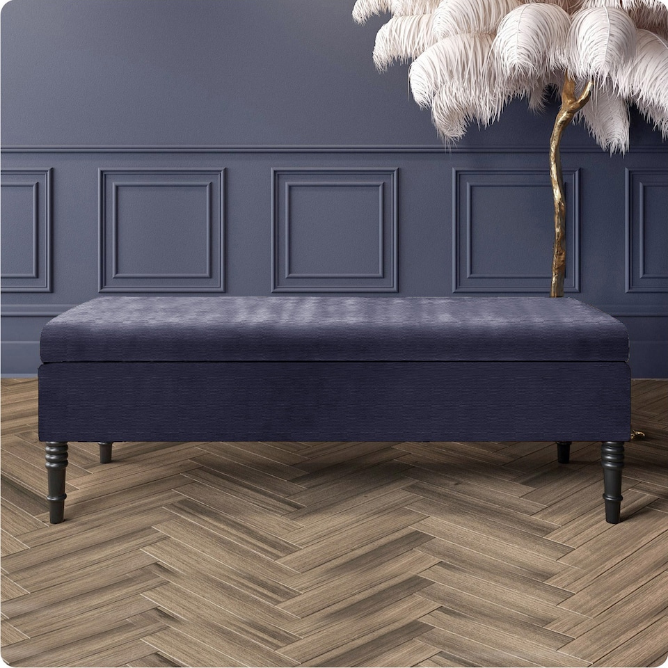 image 1 of 137cm Safar Plain Ottoman Storage Bench -Naples Shoes Bench with Black Turned Wooden Legs - Charcoal Upholstery Footstool Storage