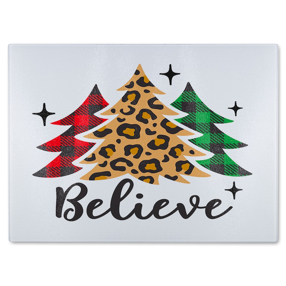 image 1 of Christmas Trees With Leopard Print Dining Glass Chopping Board | Multi