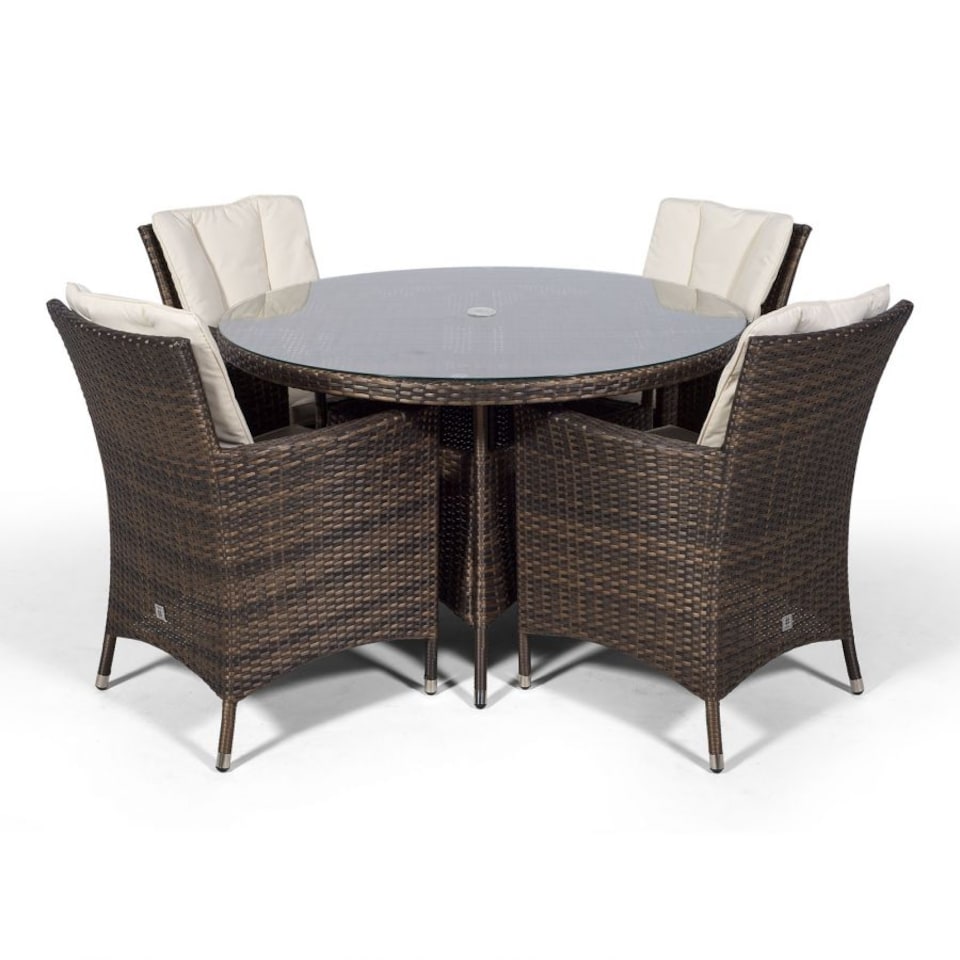 image 1 of Savannah Round 4 Seater Rattan Patio Dining Set | Brown | Brown