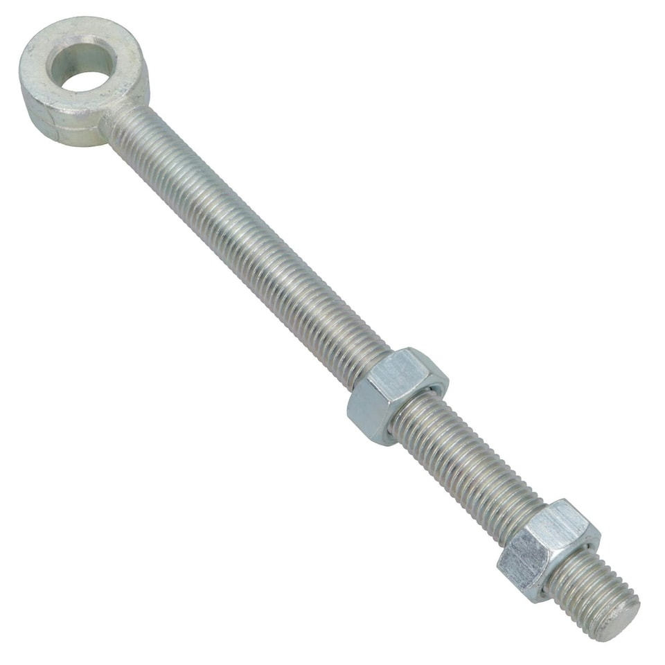 image 1 of Swing Gate Long Eye Bolts Hinge + Nuts Adjustable Zinc Plated 20 x 250mm 2pc Silver