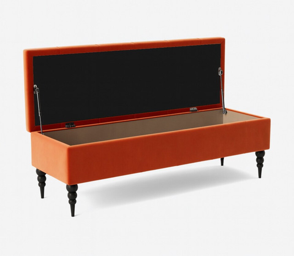 image 1 of 120cm Safar Ottoman bench with Storage and Turned Wooden Legs- Plush Velvet Shoes Bench - Burnt Orange Chesterfield Storage Bench