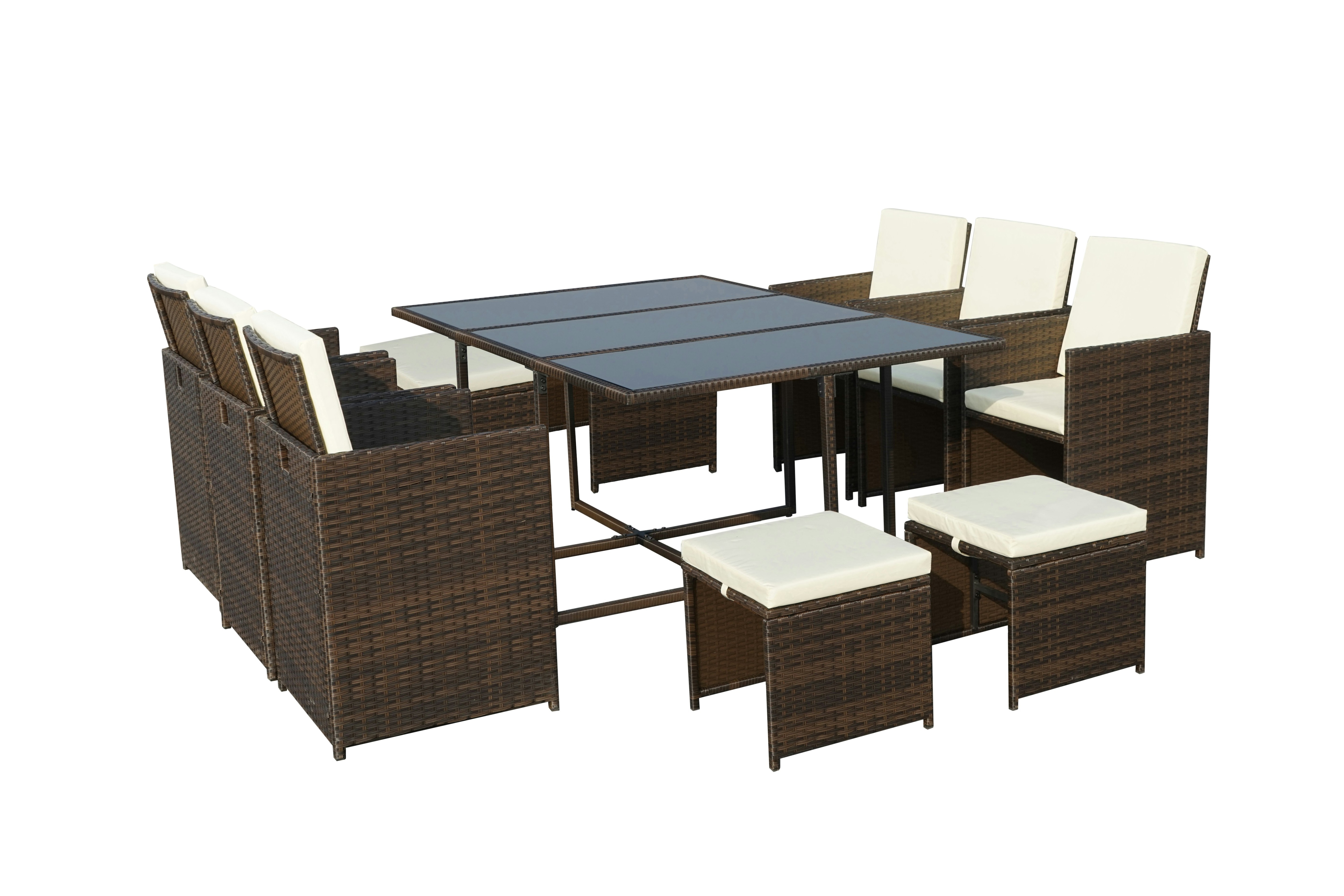 Cannes Brown 10 Seater Cube set - 6 Chairs, 4 Footstools, 1 Table