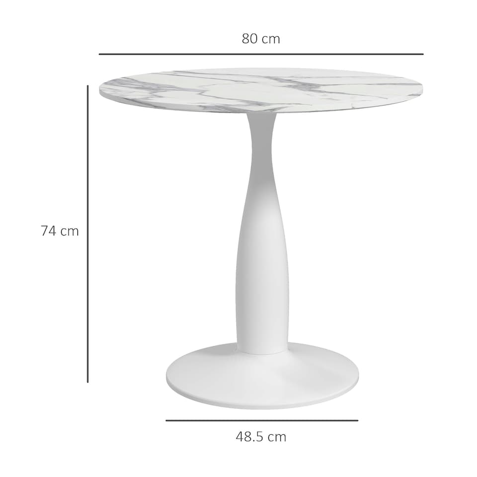 image 1 of HOMCOM Round Dining Table for 2, Modern Kitchen Table with Steel Base, Non-slip Foot Pad for Living Room, Dining Room, Faux Marbled White