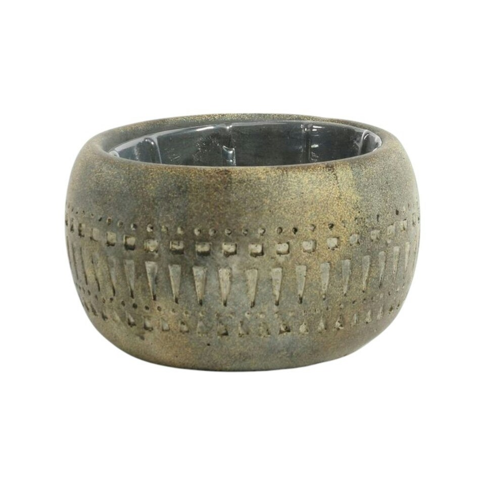 image 1 of Cement Tribal Inspired Pattern Indoor Plant Pot Bowl - H9.5cm x W16cm