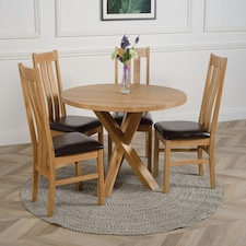 Oregon Round Oak Dining Table with 4 Princeton Oak Chairs Brown