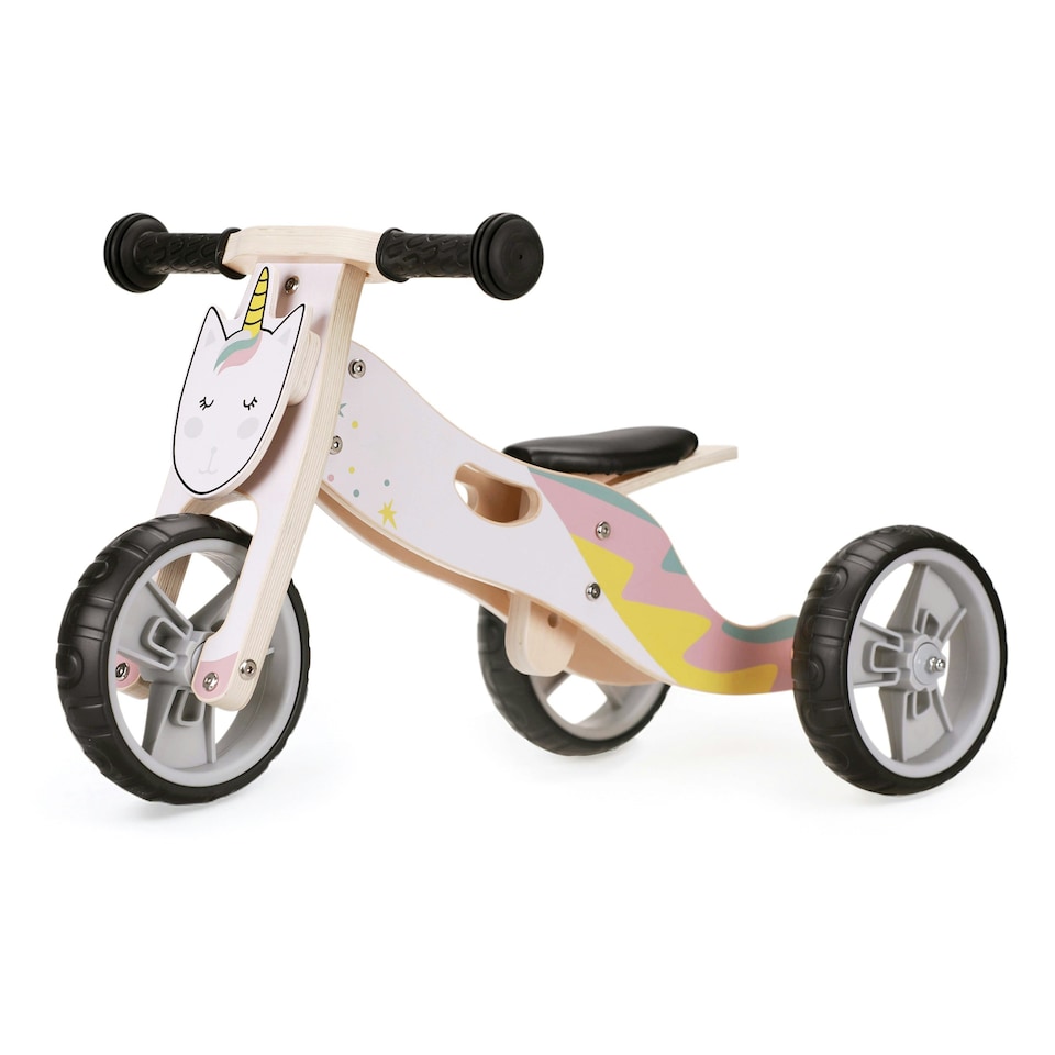 image 1 of Hooga 2-in-1 Balance Bike - Wooden Trike for Kids - Unicorn Pink
