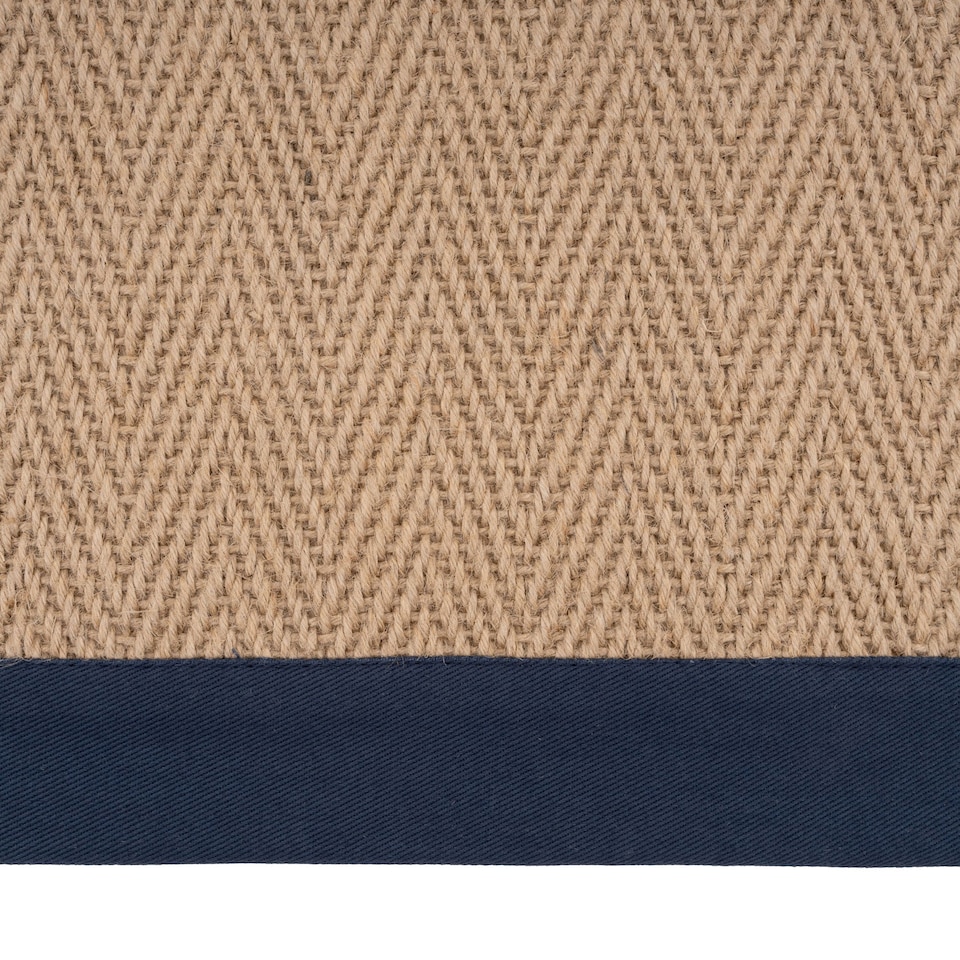 image 1 of KUKOON Beige Natural Jute Herringbone Pattern Non Slip Navy Border Rug 200cm x 290cm