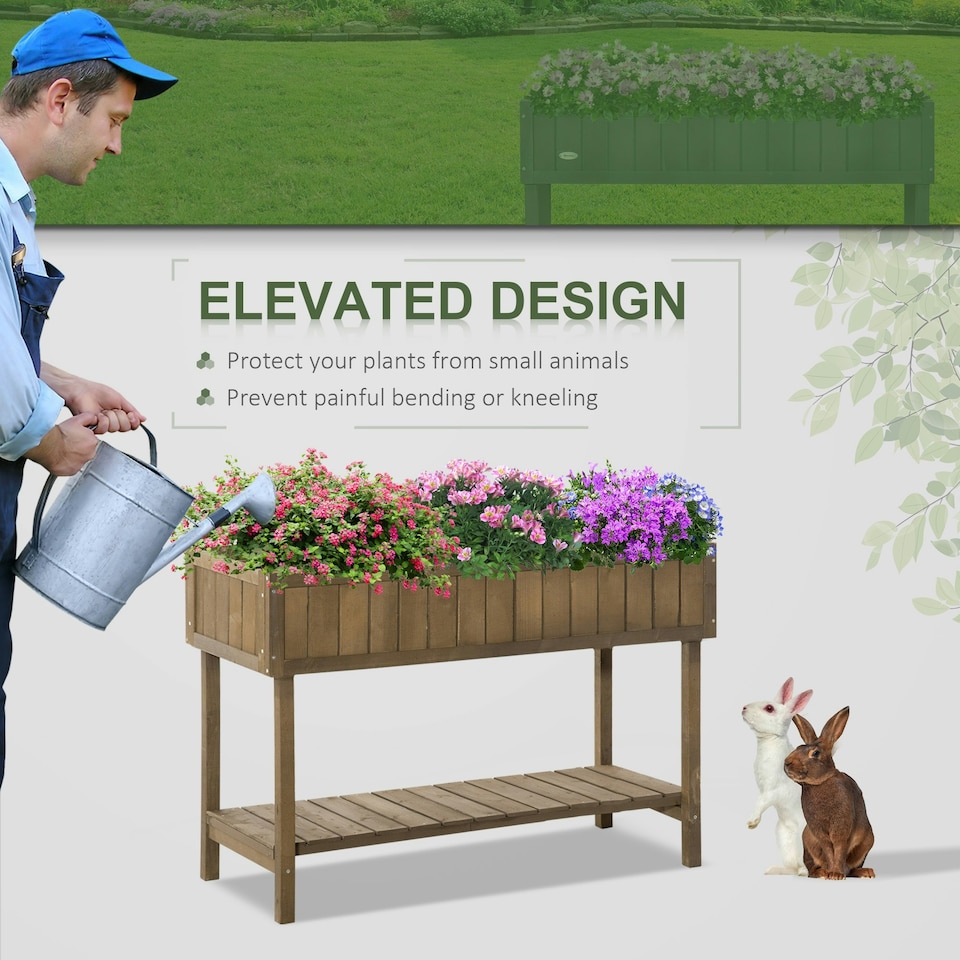 image 1 of Outsunny Wooden Herb Planter Stand 8 Cubes Bottom Shelf Raised Bed Natural