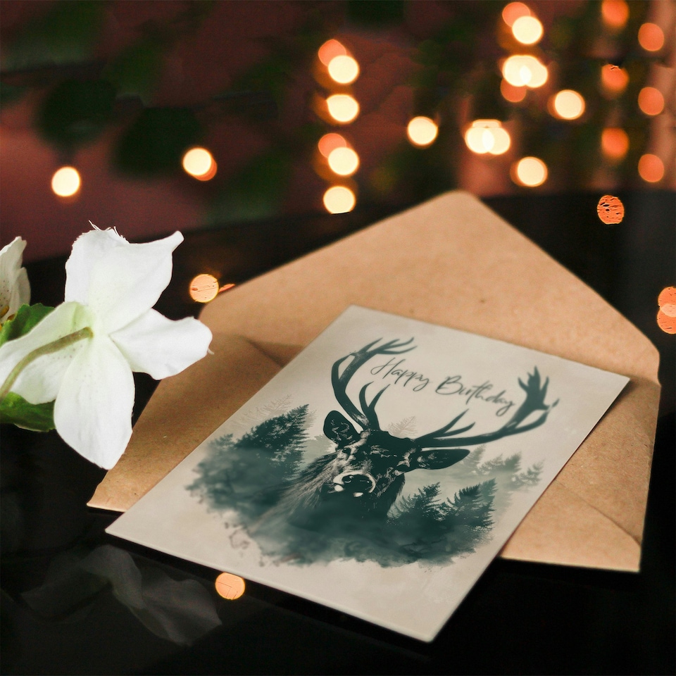image 1 of Scottish Stag in Forest Highlands Animal For Him Birthday Card
