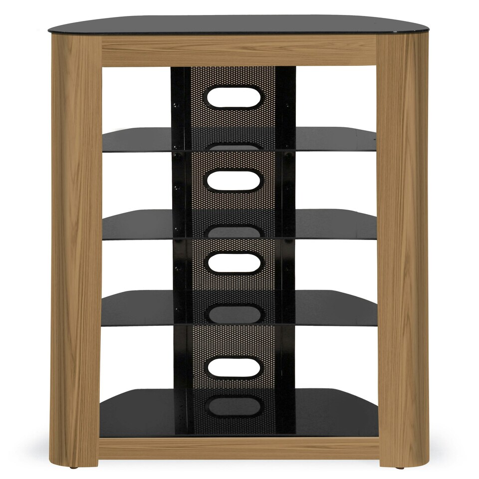 image 1 of Centurion Supports Zinnia Black with Oak Fascia 5-Shelf Flat Screen TV, Hi-Fi, AV Rack, Media Stand, Entertainment Unit Brown | Black