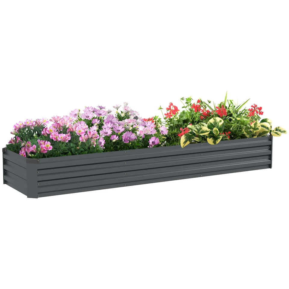 image 1 of Outsunny Galvanised Raised Bed for Garden, Outdoor Elevated Planter Box, Grey