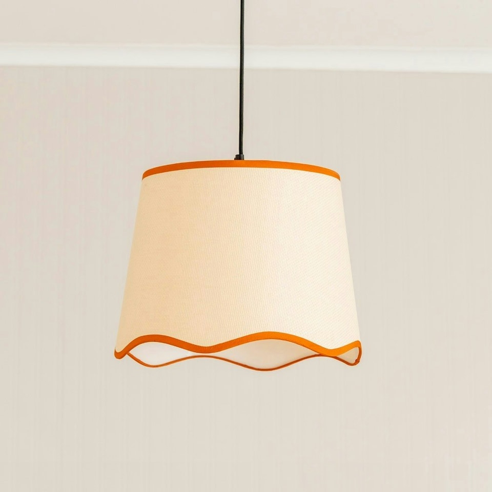 image 1 of ValueLights Dutton Natural Fabric Rust Trim Scallop Edge Ceiling Floor Table Large Lamp Shade