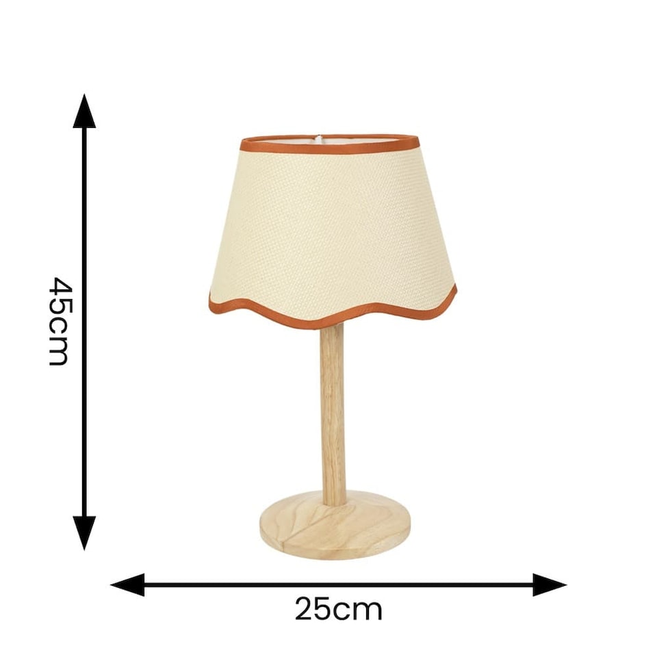 image 1 of ValueLights Triston Light Wood Table Lamp Scallop Rust Trim Taper Shade