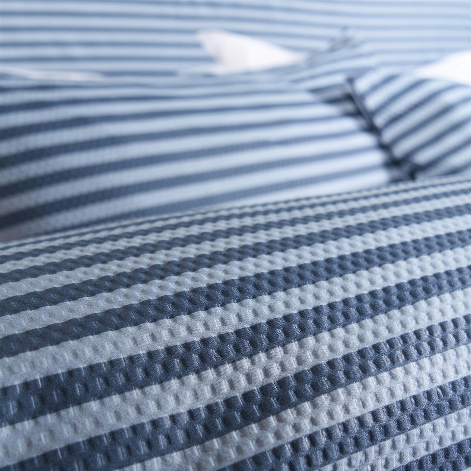 image 1 of OHS Stripe Embossed Soft Cosy Plush Plump Duvet Cover and Pillowcase Bedding Set | Blue | Navy | Double