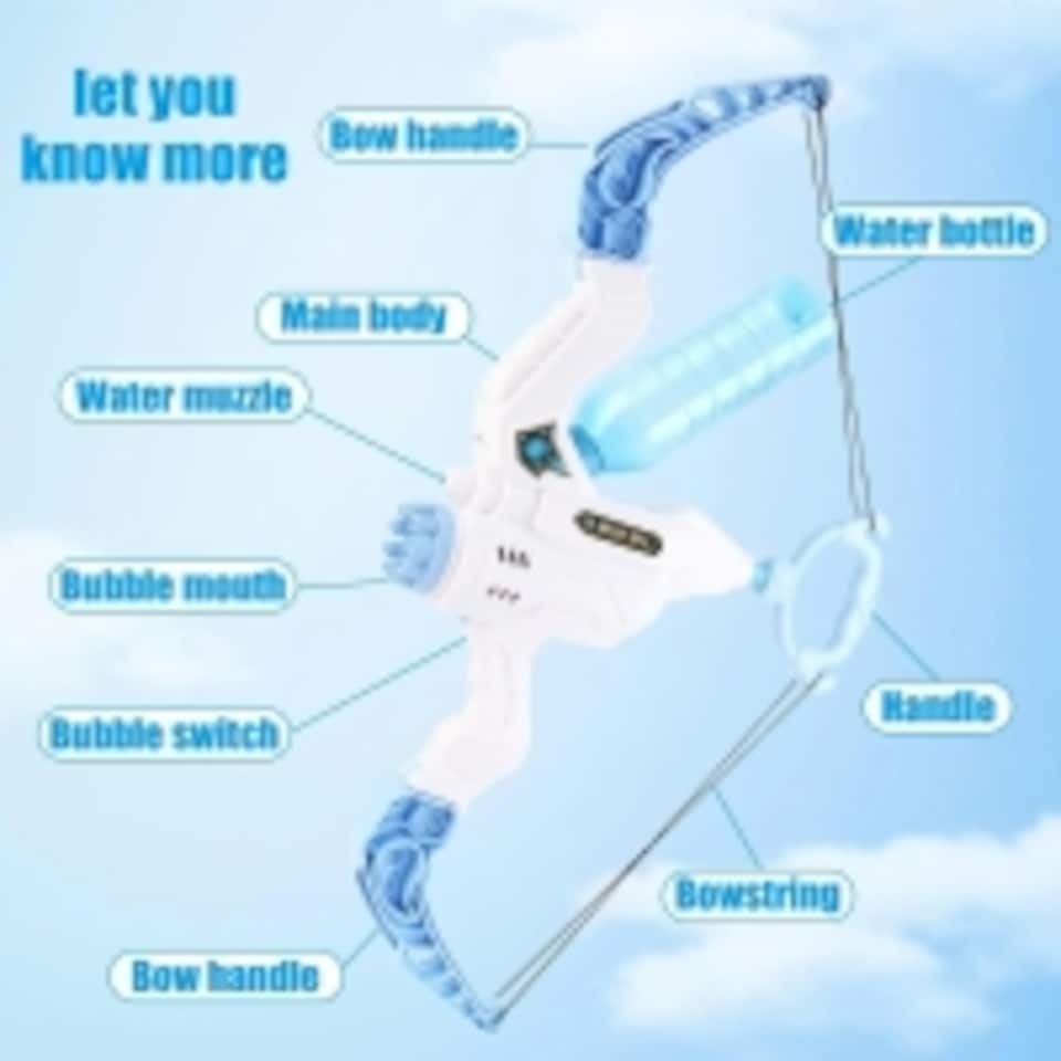 image 1 of 3-in-1 Blue Bow and Arrow Bubble Gun – Water Blaster Archery Toy with Lights – Leak-Proof Outdoor Summer Gift for Kids Ages 3+
