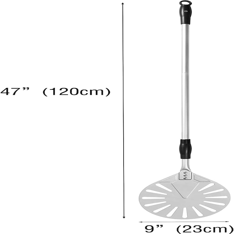 image 1 of Pizza Peel Paddle 9" 23cm Aluminium Round Perforated Oven Adjustable Detachable