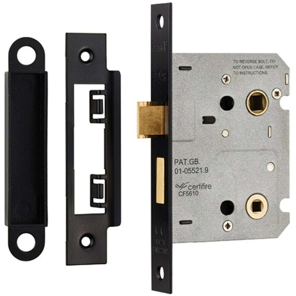 Loops Locking Bathroom Door Sashlock Latch Square Forend 76mm Matt Black