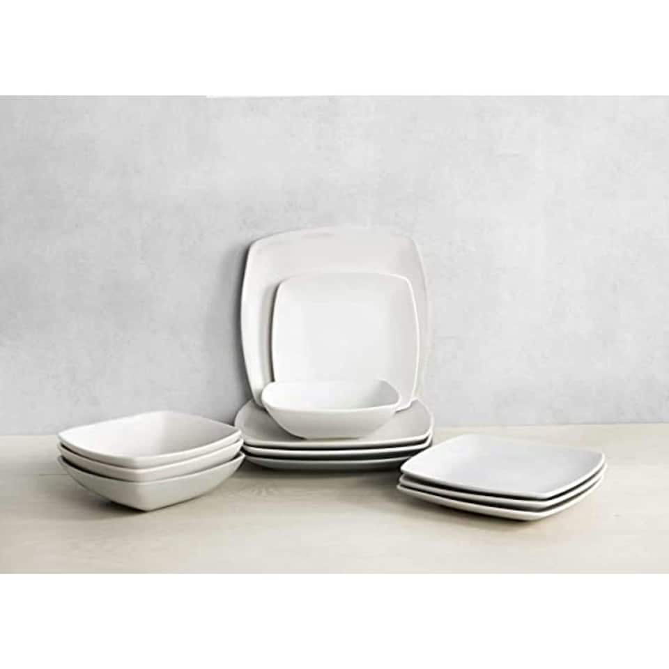 image 1 of Creative Tops Raven White 12 Piece Dinner Set, Square, Ceramic, Service for 4