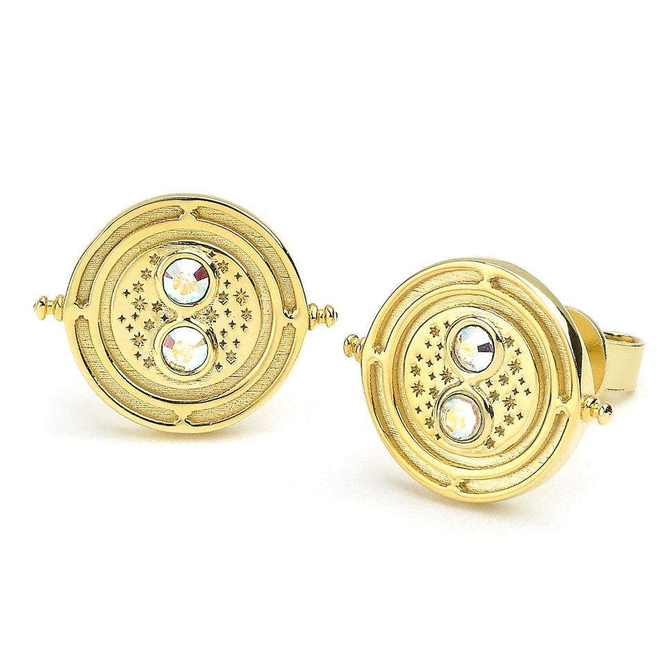 image 1 of Official Harry Potter Time Turner Sterling Silver, Gold Plated Stud Earrings with Crystal Elements