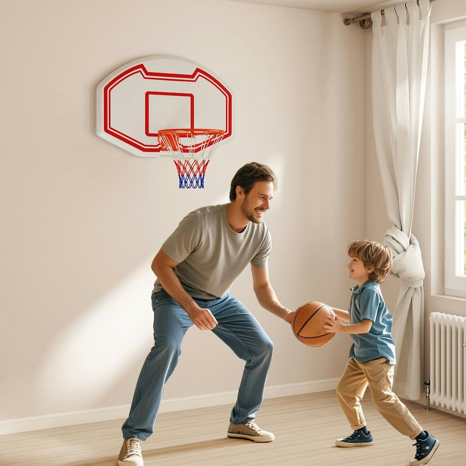 image 1 of COSTWAY Wall Mounted Basketball Hoop Backboard Basketball Games Red | Standard
