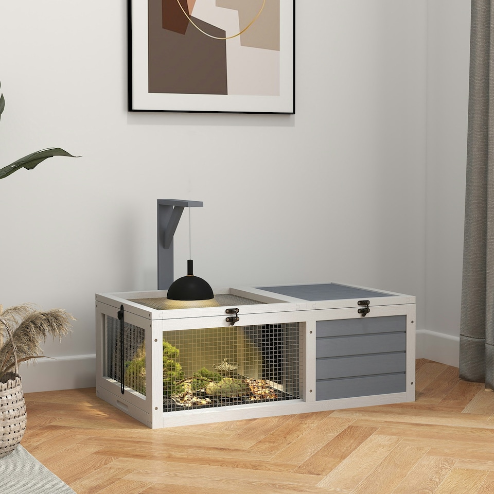 image 1 of PawHut Tortoise Enclosure w/ Run, Lamp Holder, Pull-Out Trays, Hideaway