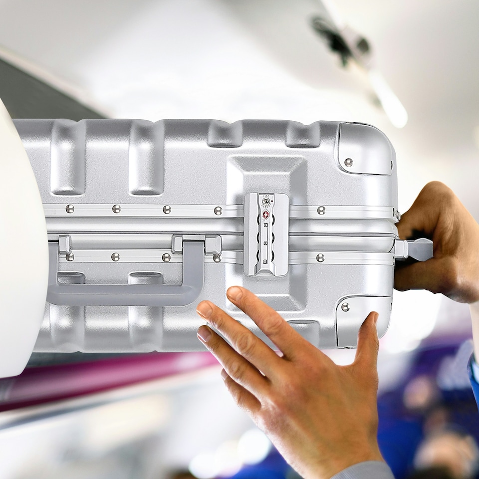 image 1 of Flight Knight Premium Travel Suitcase - 8 Wheels Built-in TSA Lock Aluminium Frame, ABS Hard Shell Carry on Check in Luggage - 100+ Airlines Approved | Silver | Aluminium | Cabin Bag