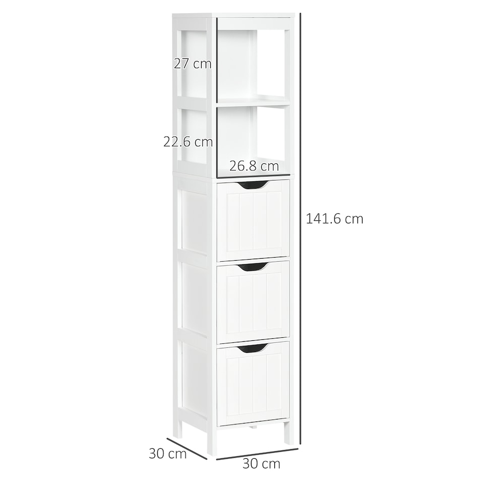 image 1 of HOMCOM Slim Bathroom Storage unit with 3 Drawers and 2 Open Shelves, White