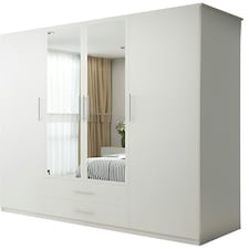 Stylish 171cm Hinged Wardrobe with Double Mirrors, 2 Drawers & Large Hanging Space White | White 171cm