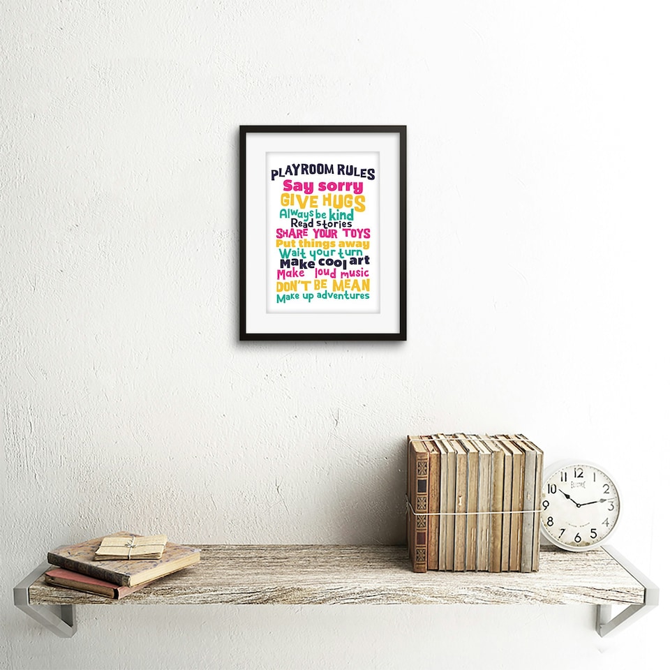 image 1 of Kids Playroom Rules Fun Colourful 9x7" Black Framed Wall Art Print