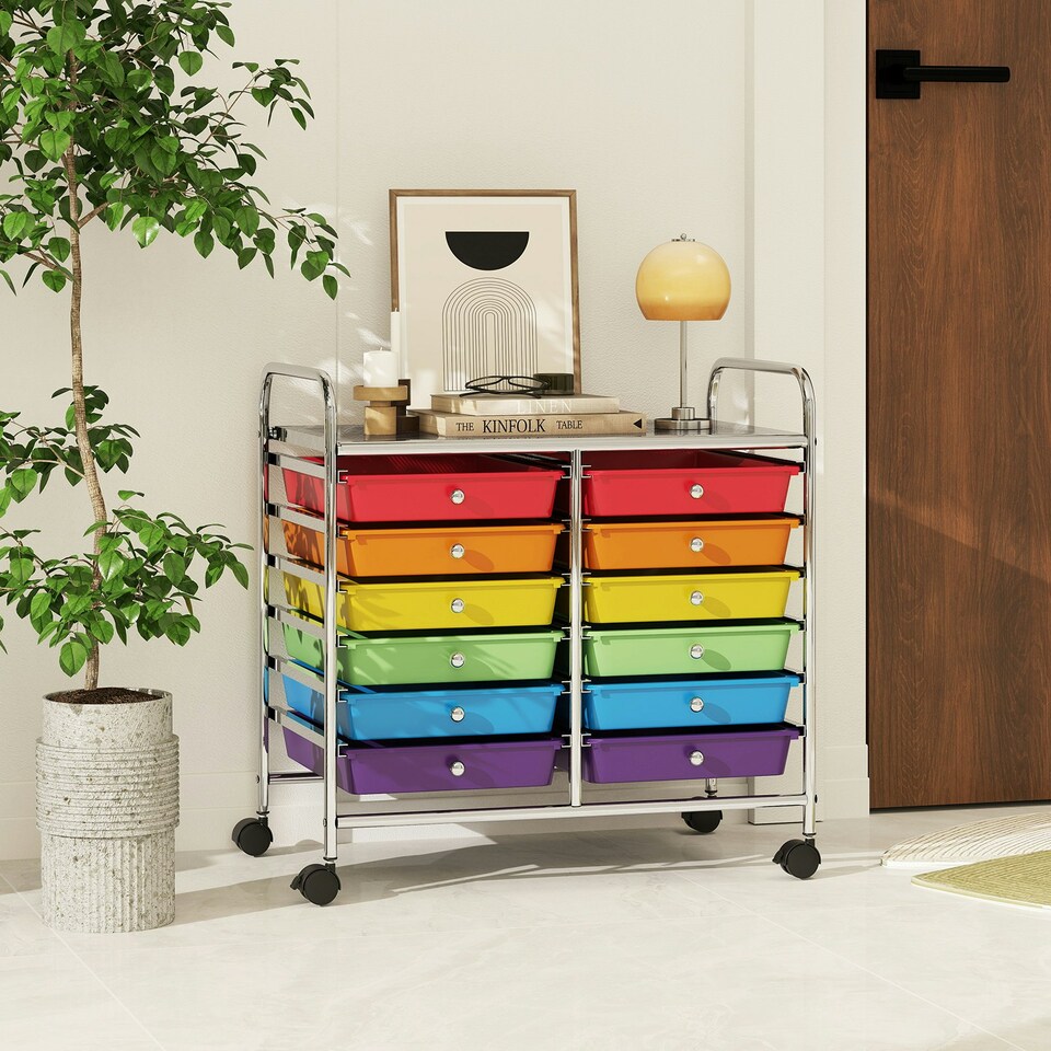 image 1 of COSTWAY 12 Drawers Utility Cart Storage Rolling Multi-color