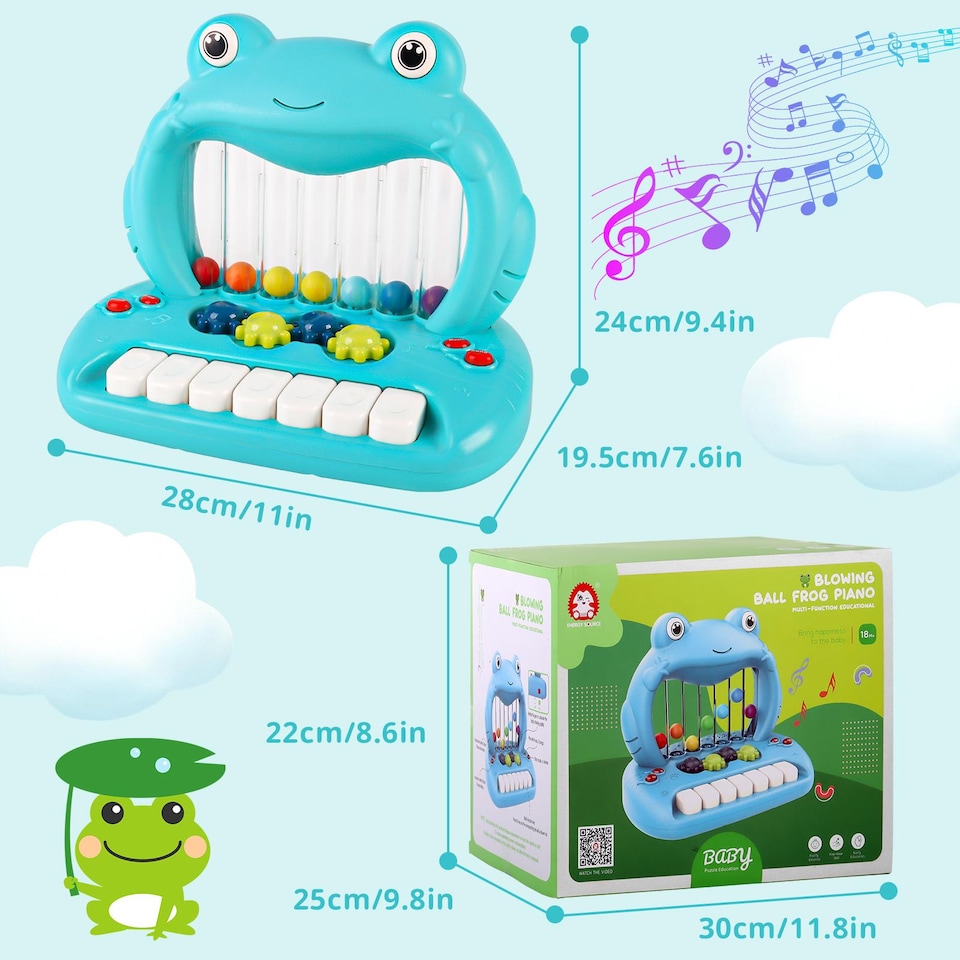image 1 of Frog Light-Up Bouncing Ball Piano Toy