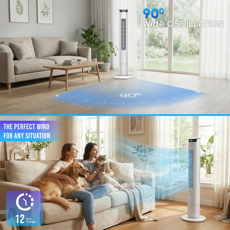 image 1 of PureMate 43-Inch Bladeless Tower Fan with Remote Control - White