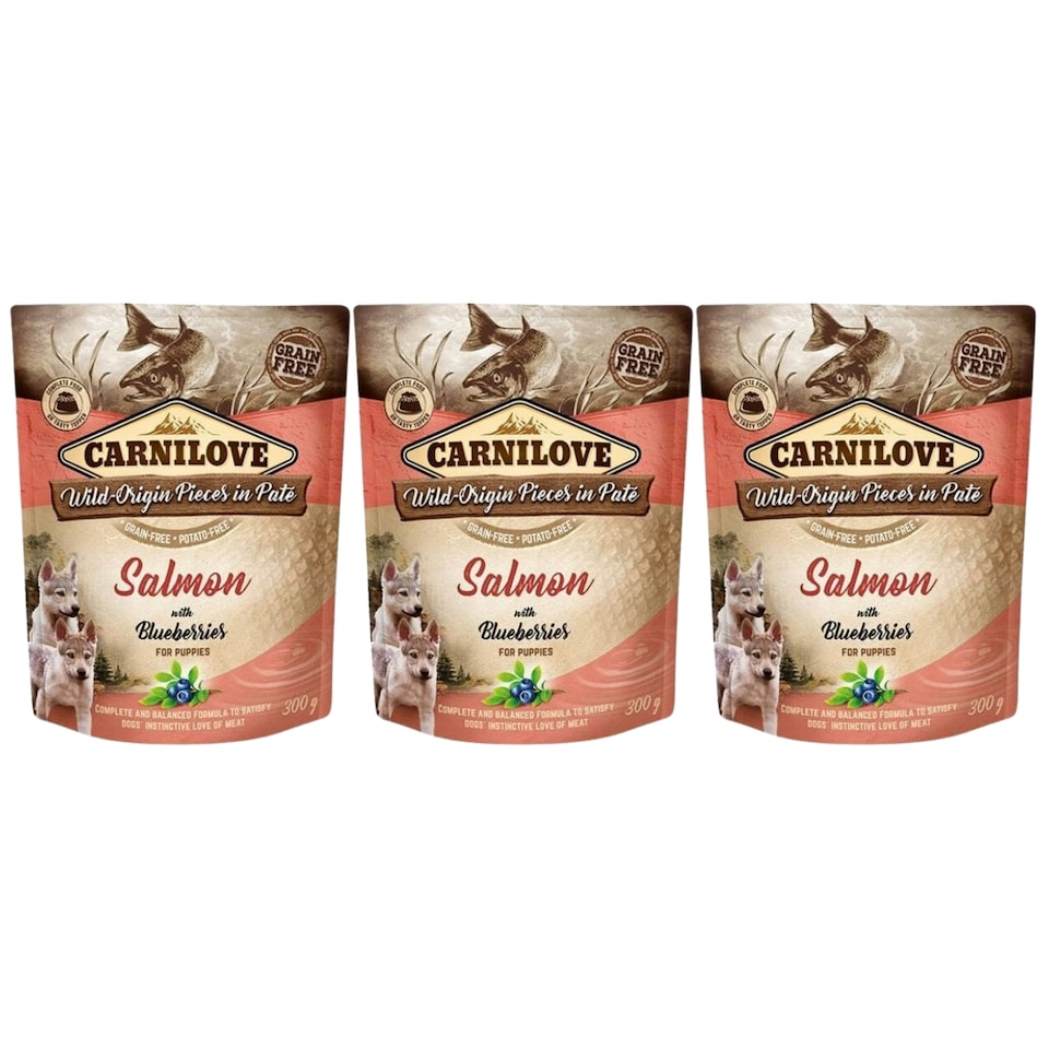 image 1 of Carnilove Dog Pouch Salmon with Blueberries Puppy 300g (3 Packs)