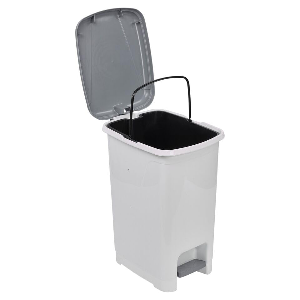 image 1 of Slim Pedal Waste Recycling Bin Can Insert Step On Lid Kitchen Bathroom | White | 25L White