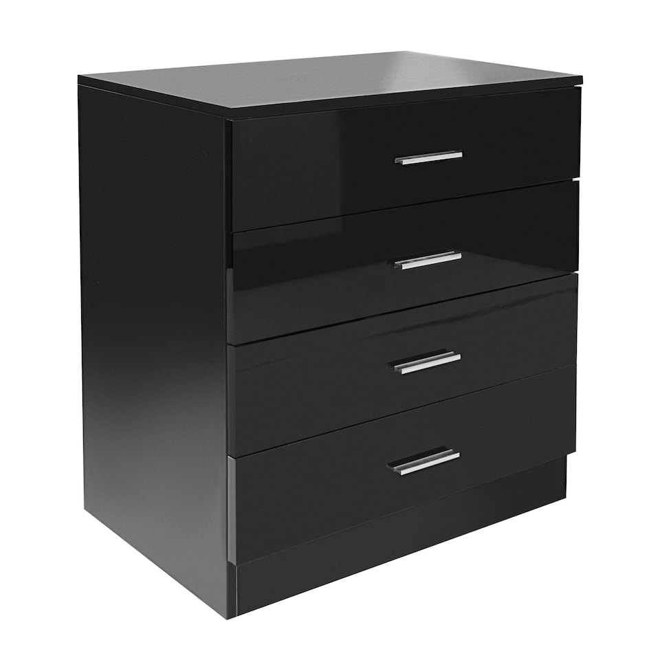 image 1 of Modern 4-Drawer Chest of Drawers High Gloss Finish In Black Black