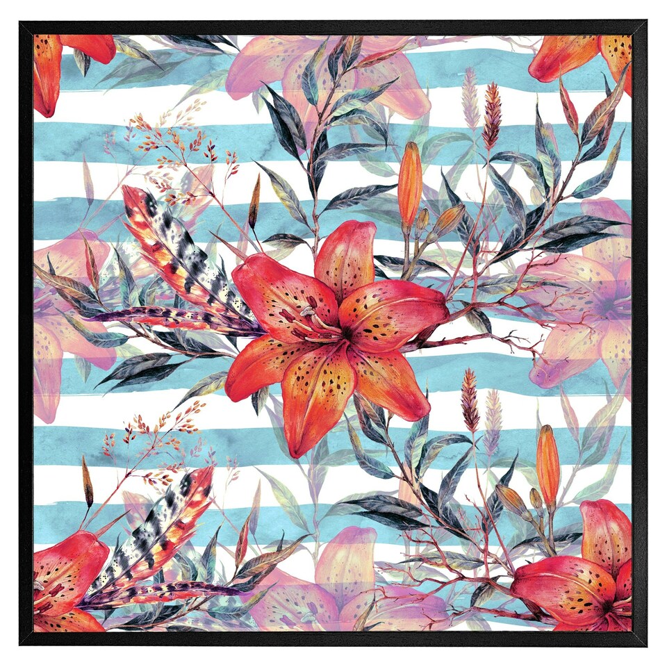 image 1 of Bouquet of watercolour tiger lilies (Picutre Frame) Grey | XS